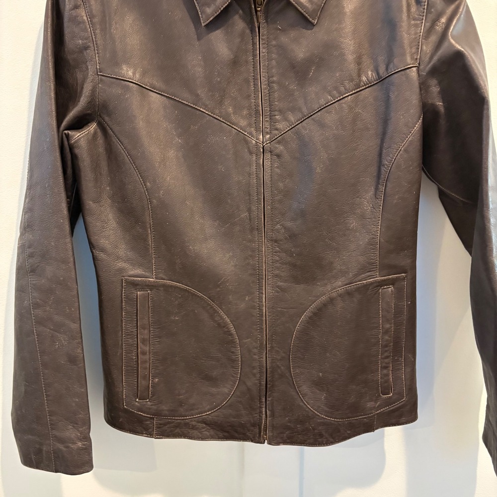 Vtg y2K Wilsons Leather Maxima Jacket Large Slim Chocolate Brown Western Moto - Picture 4 of 16